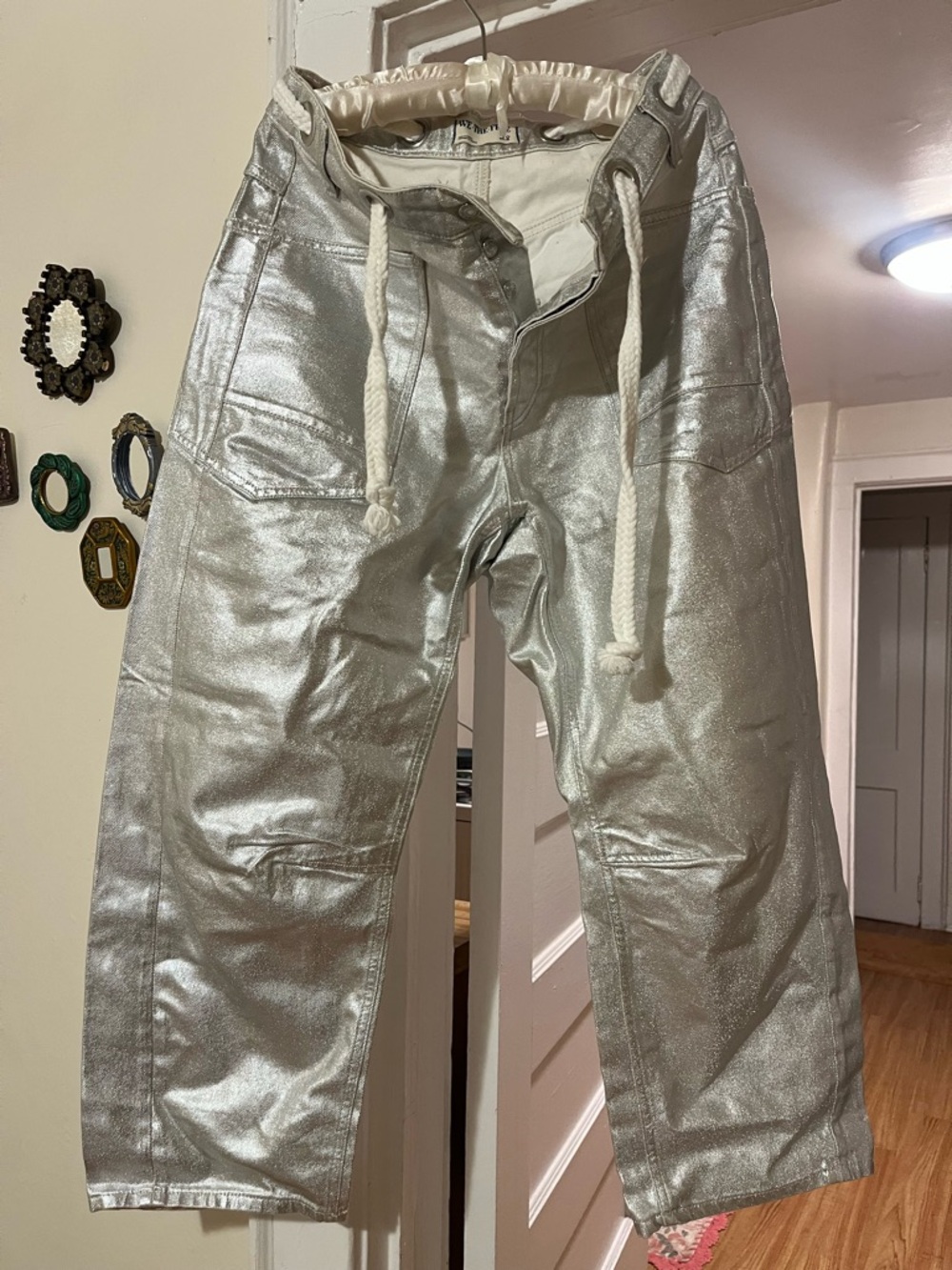 We The Free by Free People Metallic Silver women Joggers with Drawstring